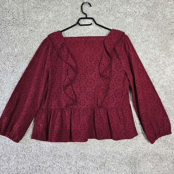 Madewell Women Eyelet Top Size XL Long Sleeve Boho‎ Cottage Peasant Romantic - Picture 9 of 13